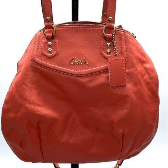 Coach w/COA Salmon Orange Ashley Pleated Leather Satchel 2 way bag - Picture 2 of 7